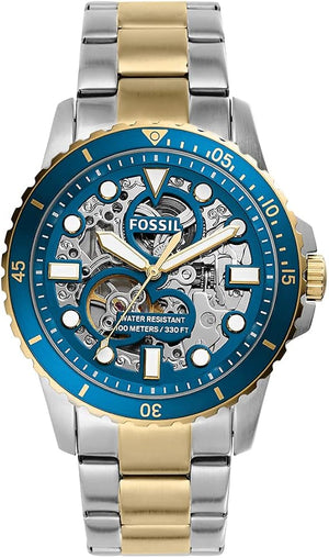 Shop Authentic Fossil FB-01 Automatic Skeleton Blue Dial Two Tone Steel Strap Watch for Men - ME3191 - Luxxuri