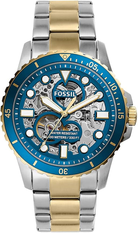  Shop Authentic Fossil FB-01 Automatic Skeleton Blue Dial Two Tone Steel Strap Watch for Men - ME3191 - Luxxuri