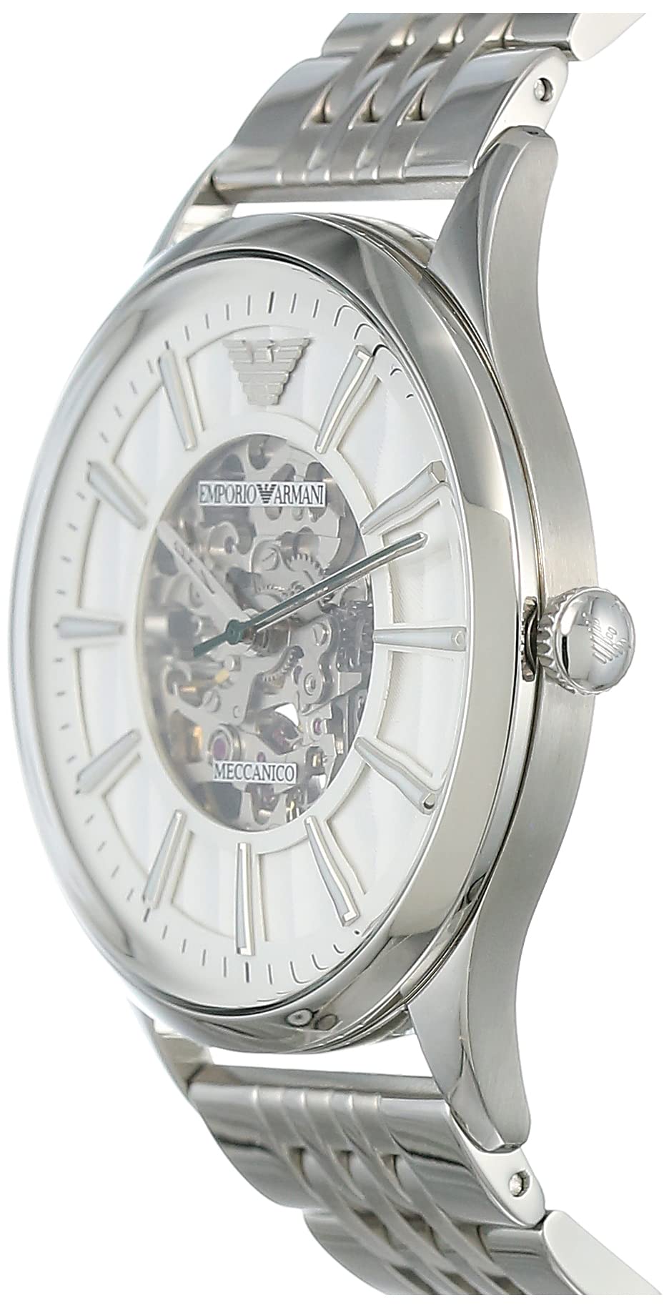  Shop Authentic Emporio Armani Meccanico Skeleton Silver Dial Silver Steel Strap Watch For Men - AR1945 - Luxxuri
