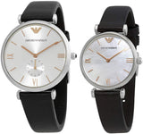  Shop Authentic Emporio Armani Gianni T Bar Mother of Pearl Dial Black Leather Strap Watch For Women - AR90002 - Luxxuri