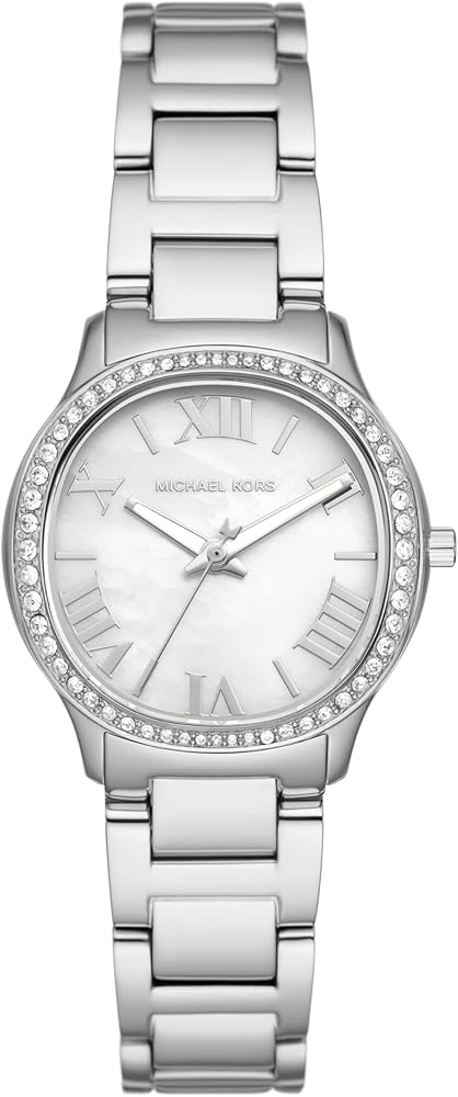  Shop Authentic Michael Kors Sage Three-Hand Mother of Pearl White Dial Silver Steel Strap Watch for Women - MK4824 - Luxxuri