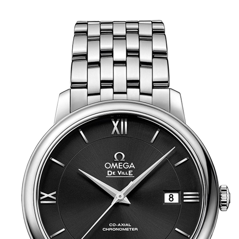 Omega De Ville Prestige Co-Axial Black Dial Silver Steel Strap Watch for Men - 424.10.40.20.01.001