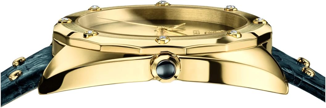  Shop Authentic Versace Shadov Gold Dial Green Leather Strap Watch For Women - VEBM01018 - Luxxuri