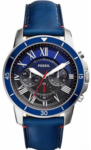 Shop Authentic Fossil Grant Chronograph Blue Dial Blue Leather Strap Watch for Men - FS5373 - Luxxuri
