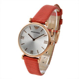  Shop Authentic Emporio Armani Gianni T Bar Silver Dial Red Leather Strap Watch For Women - AR1876 - Luxxuri