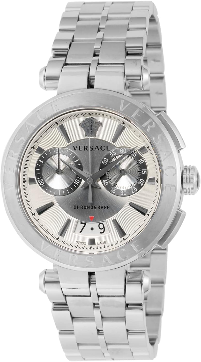 Versace Aion Chronograph White Dial Silver Steel Strap Watch for Men - VBR040017