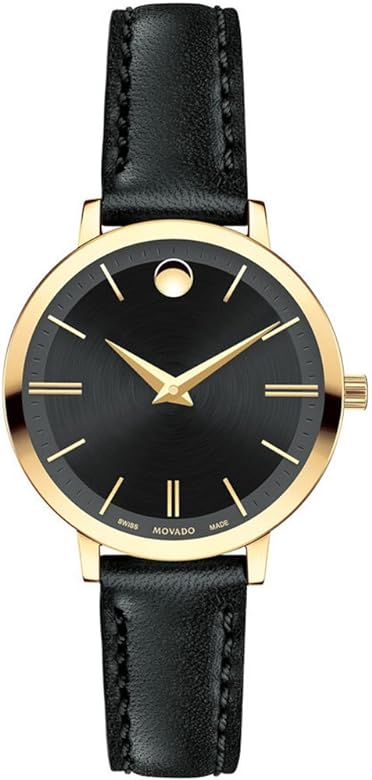  Shop Authentic Movado Ultra Slim Black Dial Black Leather Strap Watch For Women -  0607095 - Luxxuri