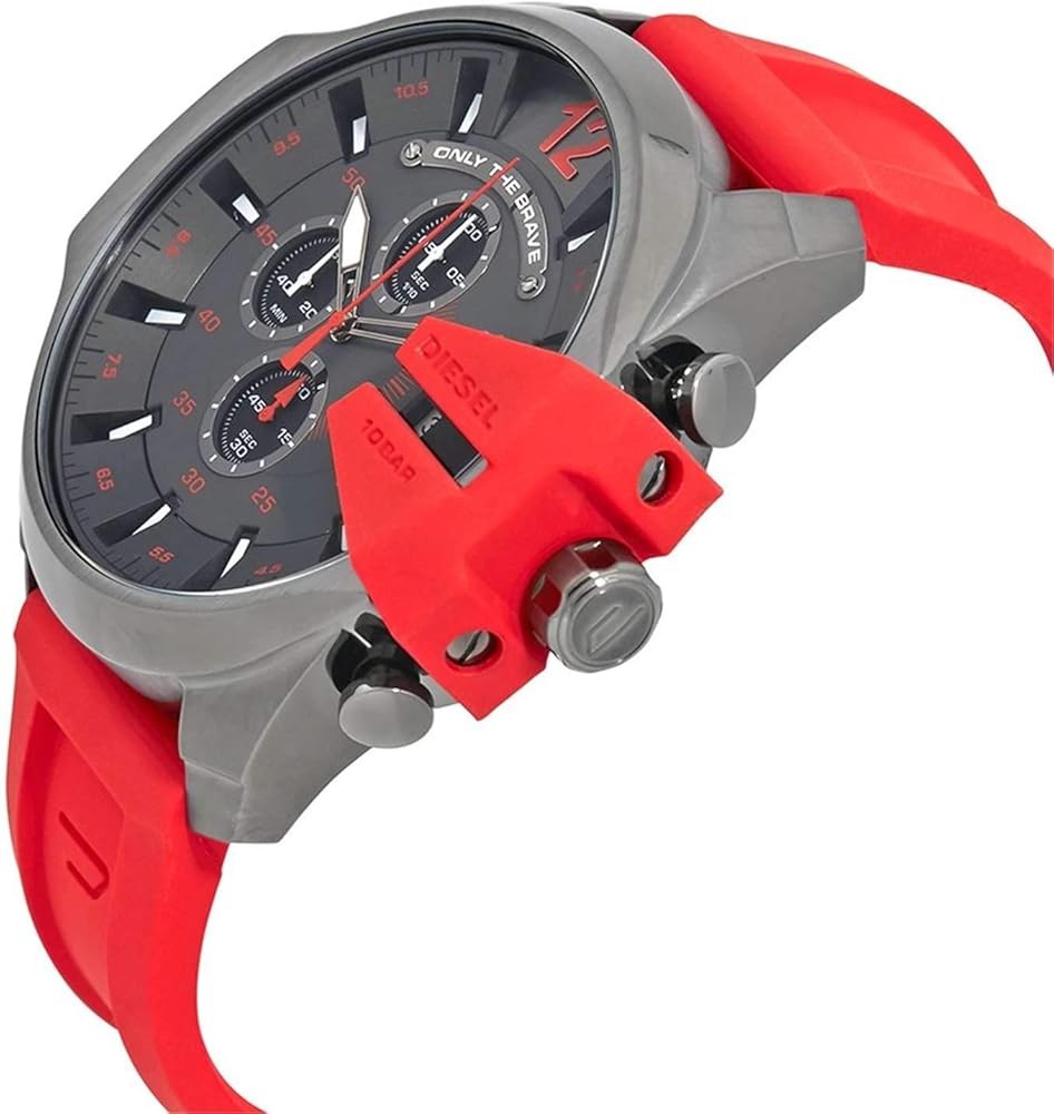  Shop Authentic Diesel Mega Chief Chronograph Black Dial Red Silicone Strap Watch For Men - DZ4427 - Luxxuri