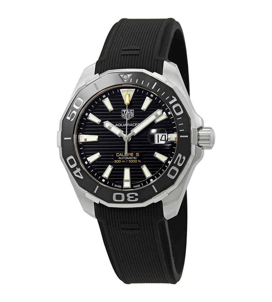  Shop Authentic Tag Heuer Aquaracer Calibre 5 Automatic Black Dial Black Rubber Strap Watch for Men - WAY201A.FT6142 - Luxxuri