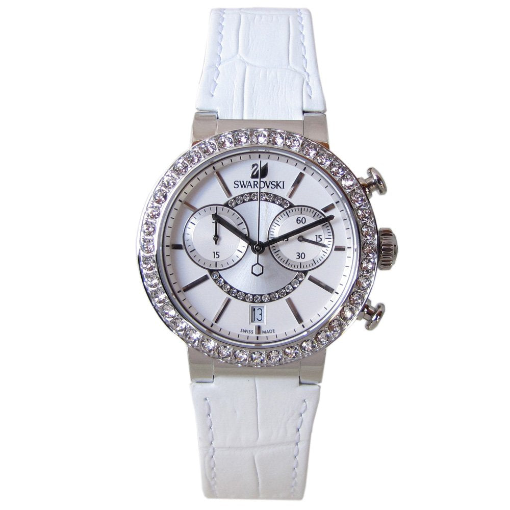  Shop Authentic Swarovski Citra Sphere Chronograph White Dial White Leather Strap Watch for Women - 5027127 - Luxxuri