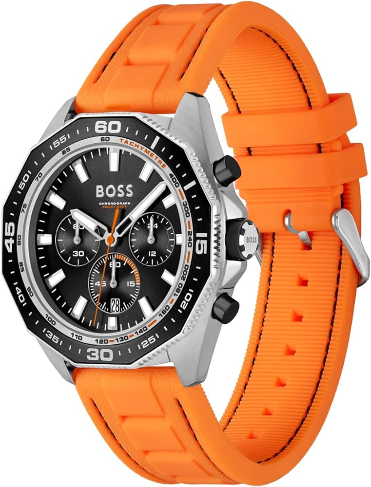  Shop Authentic Hugo Boss Energy Chronograph Quartz Black Dial Orange Rubber Strap Watch For Men - 1513970 - Luxxuri