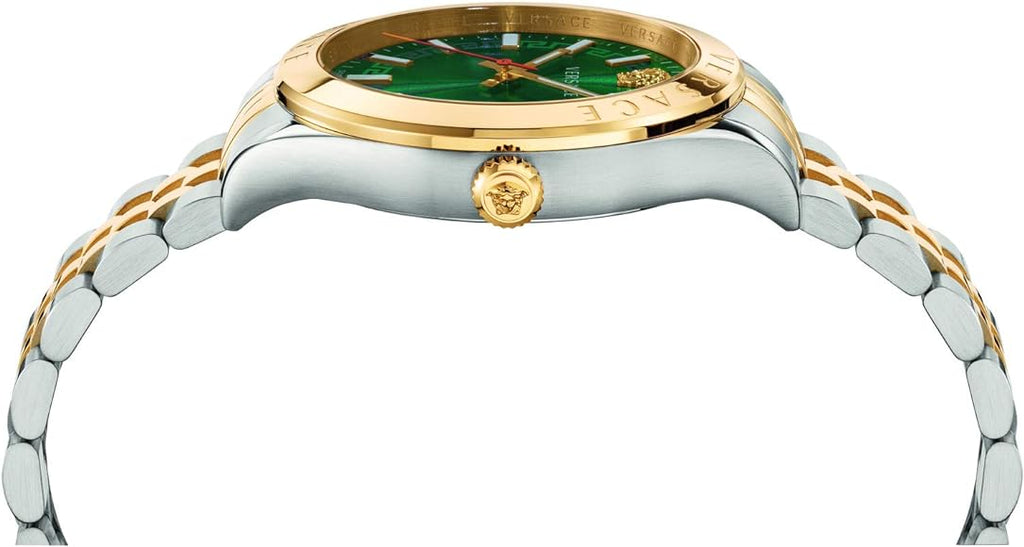  Shop Authentic Versace Hellenyium Quartz Green Dial Two Tone Steel Strap Watch For Men - VEVI00620 - Luxxuri