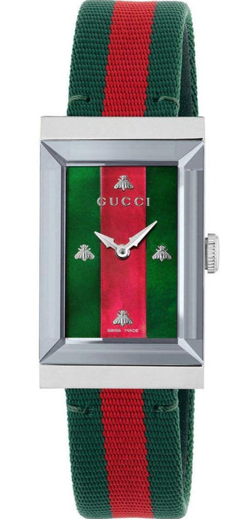  Shop Authentic Gucci G-Frame Mother of Pearl Dial Two Tone Nylon Strap Watch For Women - YA147404 - Luxxuri