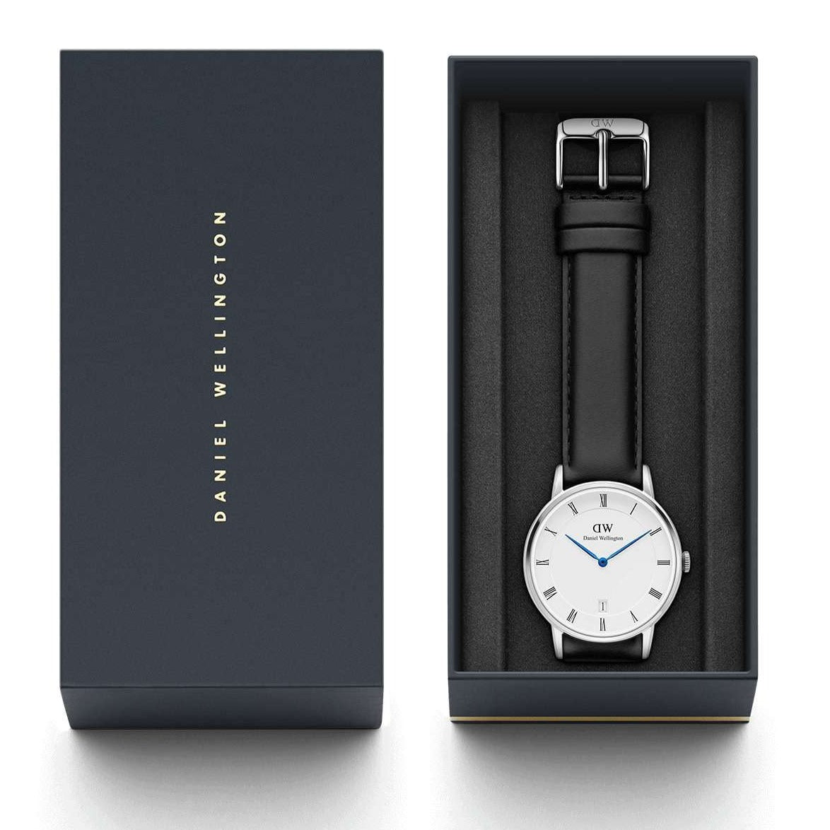 Daniel Wellington Dapper Sheffield White Dial Black Leather Strap Watch For Men - DW00100088