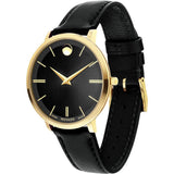  Shop Authentic Movado Ultra Slim Black Dial Black Leather Strap Watch For Women - 0607091 - Luxxuri