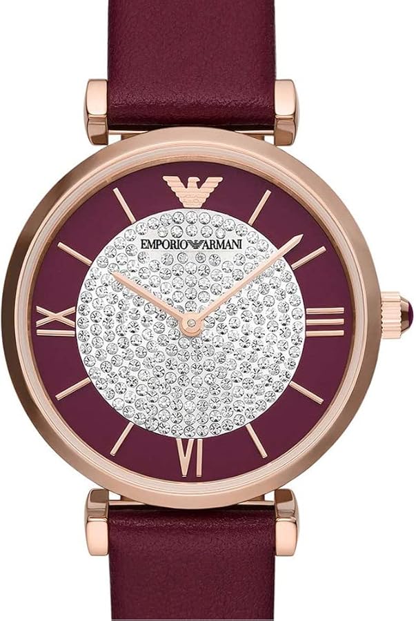  Shop Authentic Emporio Armani Gianni T Bar Crystals Maroon Dial Maroon Leather Strap Watch for Women - AR11487 - Luxxuri