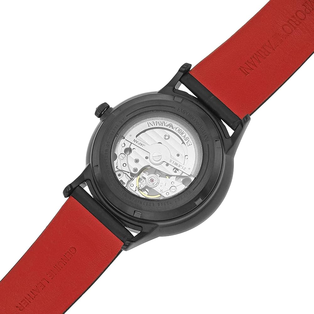 Emporio Armani Meccanico Skeleton Black Dial Black Leather Strap Watch For Men - AR60046