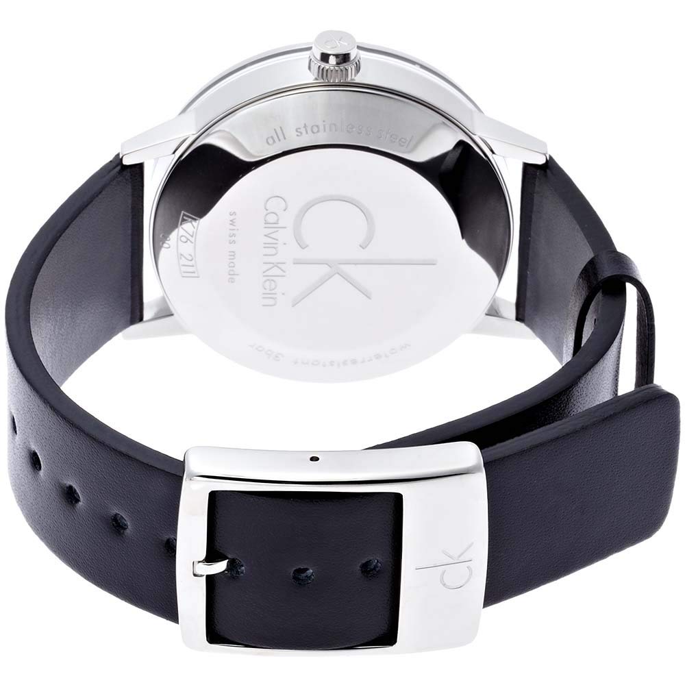  Shop Authentic Calvin Klein Post Minimal Silver Dial Black Leather Strap Watch for Men - K7621192 - Luxxuri