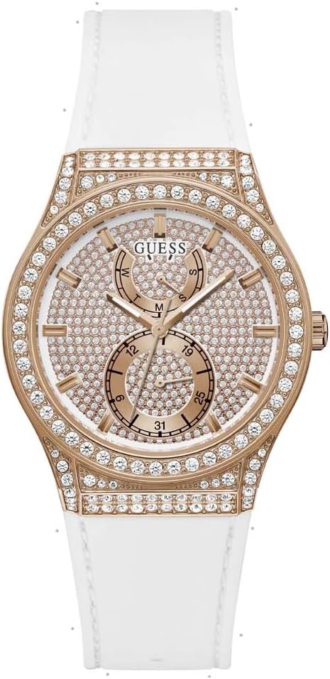  Shop Authentic Guess Sport Multifunction Crystals Rose Gold Dial White Rubber Strap Watch For Women - GW0439L3 - Luxxuri