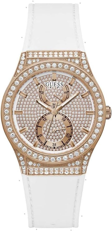  Shop Authentic Guess Sport Multifunction Crystals Rose Gold Dial White Rubber Strap Watch For Women - GW0439L3 - Luxxuri