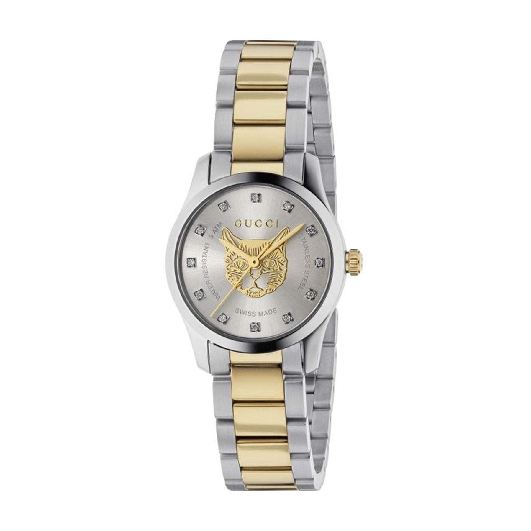  Shop Authentic Gucci G Timeless Quartz Diamonds Silver Dial Two Tone Steel Strap Watch For Women - YA1265016 - Luxxuri