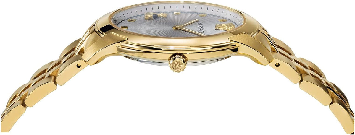  Shop Authentic Versace Audrey Quartz Grey Dial Gold Steel Strap Watch for Women - VELR00719 - Luxxuri