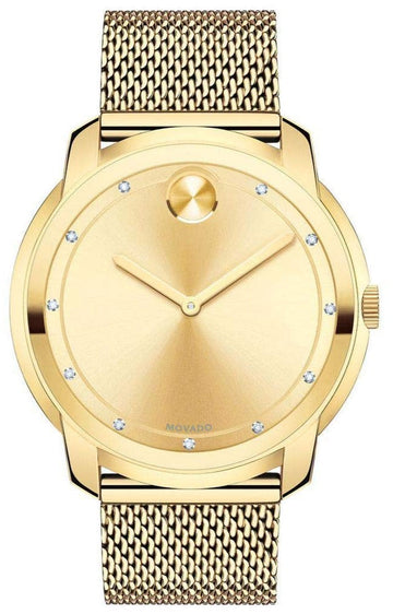  Shop Authentic Movado Bold Diamonds Gold Dial Gold Mesh Bracelet Watch For Men - 3600460 - Luxxuri
