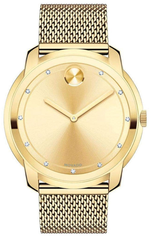  Shop Authentic Movado Bold Diamonds Gold Dial Gold Mesh Bracelet Watch For Men - 3600460 - Luxxuri