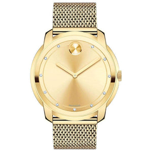  Shop Authentic Movado Bold Diamonds Gold Dial Gold Mesh Bracelet Watch For Men - 3600460 - Luxxuri