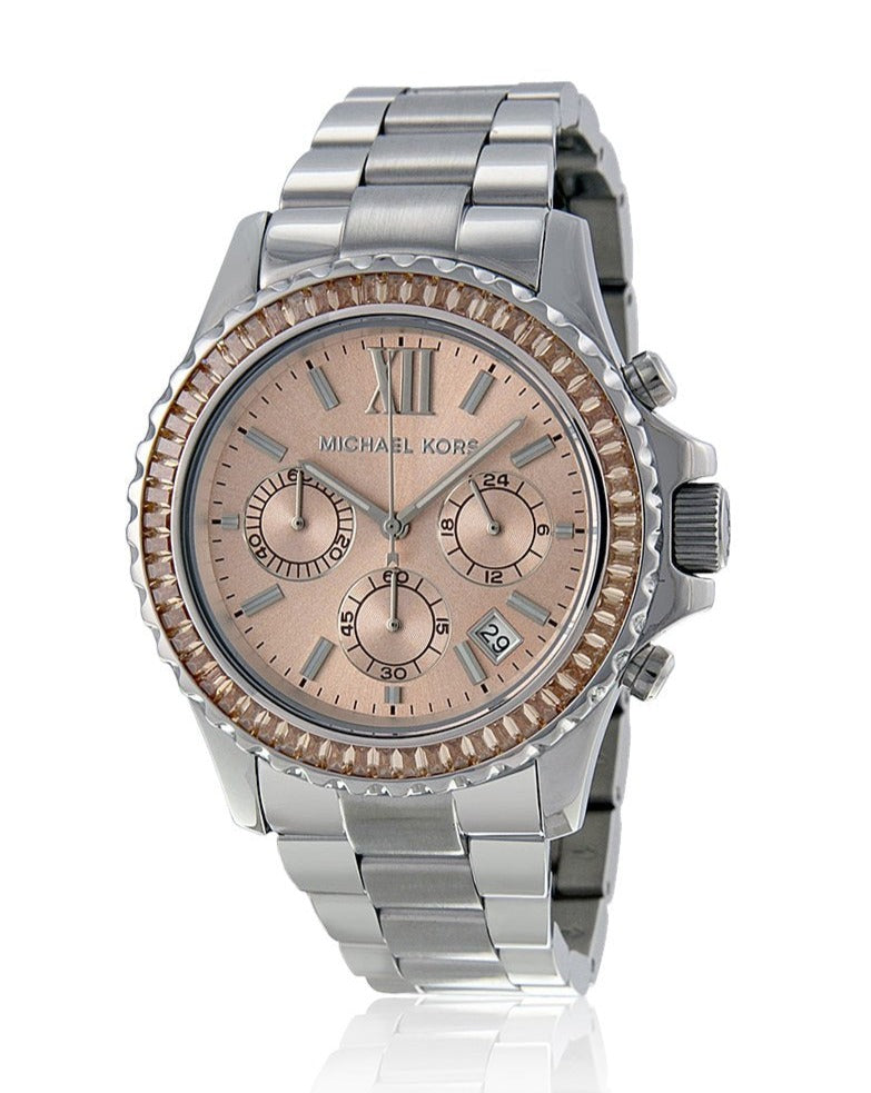  Shop Authentic Michael Kors Everest Chronograph Gold Dial Silver Steel Strap Watch For Women - MK5870 - Luxxuri