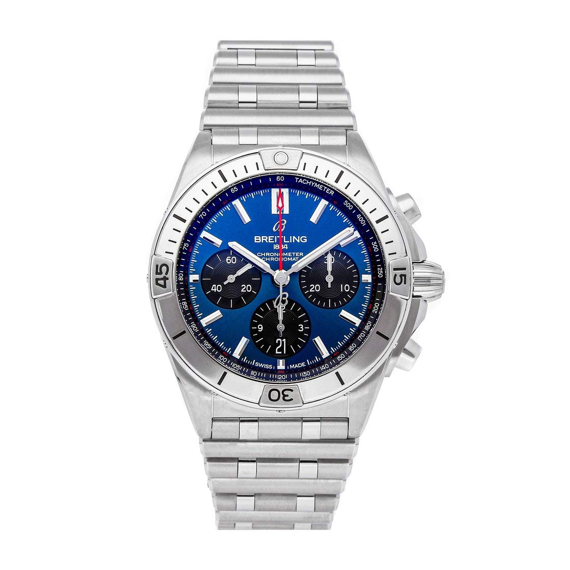  Shop Authentic Breitling Chronomat B01 42mm Blue Dial Silver Steel Strap Watch for Men - AB0134101C1A1 - Luxxuri