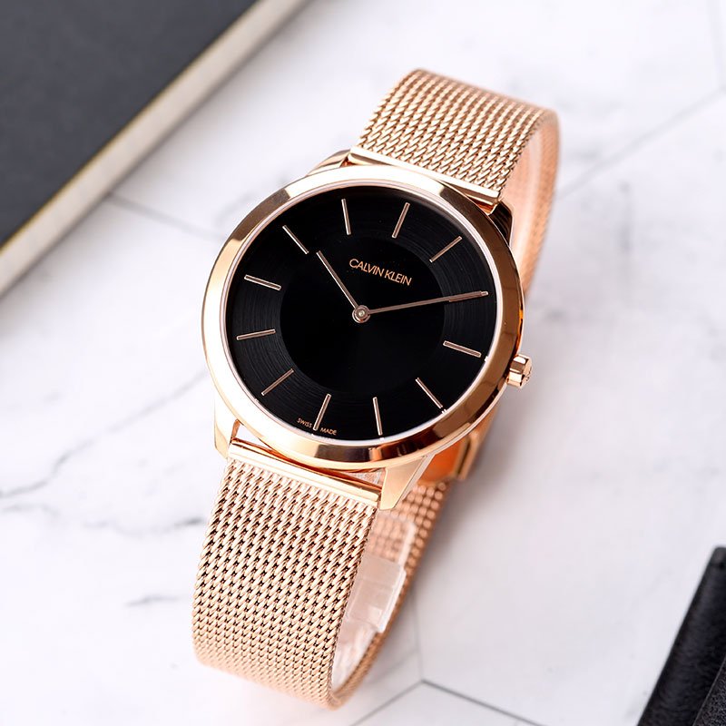  Shop Authentic Calvin Klein Minimal Black Dial Rose Gold Mesh Bracelet Watch for Men - K3M2162Y - Luxxuri