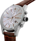 Hugo Boss Jet Chronograph Quartz Silver Dial Brown Leather Strap Watch For Men - HB1513280