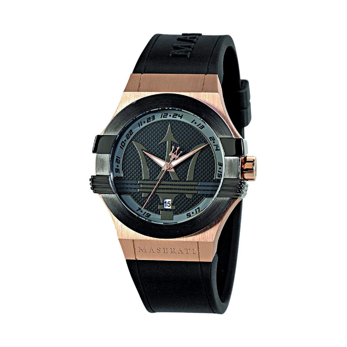  Shop Authentic Maserati Potenza Black & Rose Gold Dial Black Rubber Strap Watch For Men - R8851108002 - Luxxuri