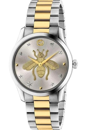  Shop Authentic Gucci G Timeless Quartz Silver Dial Two Tone Steel Strap Watch For Women - YA126596 - Luxxuri