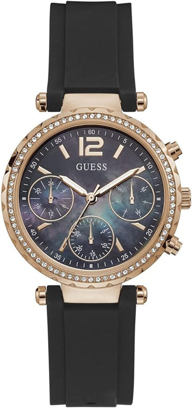  Shop Authentic Guess Solstice Diamonds Black Mother of Pearl Dial Black Rubber Strap Watch for Women - GW0113L2 - Luxxuri