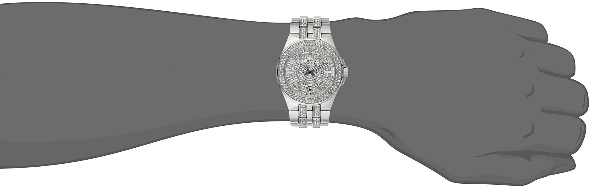  Shop Authentic Bulova Crystal Pave Silver Dial Silver Steel Strap Watch for Men - 96B235 - Luxxuri