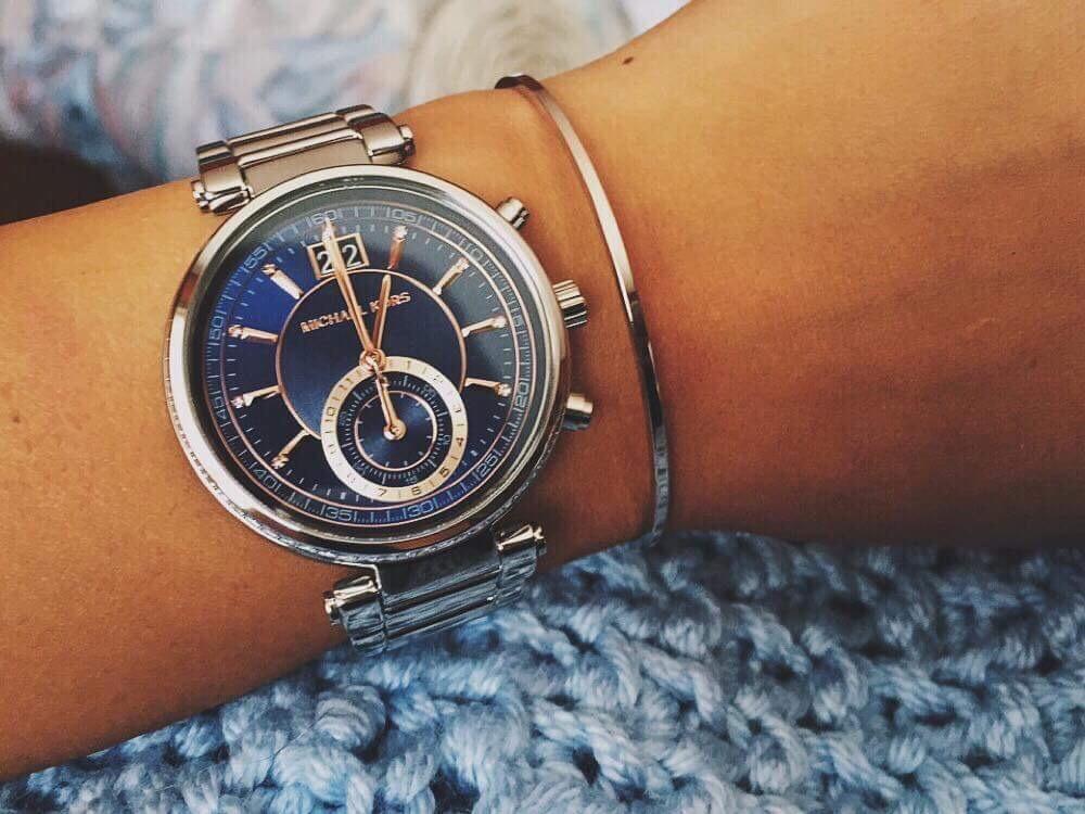  Shop Authentic Michael Kors Sawyer Navy Blue Dial Silver Steel Strap Watch for Women - MK6224 - Luxxuri