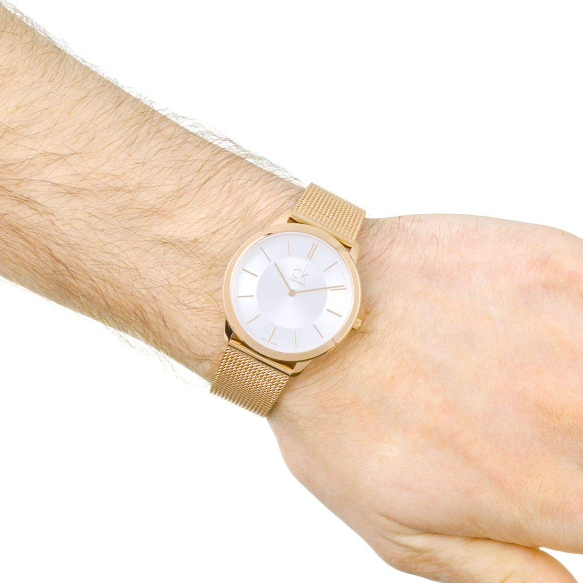  Shop Authentic Calvin Klein Minimal White Dial Rose Gold Mesh Bracelet Watch for Women - K3M22626 - Luxxuri