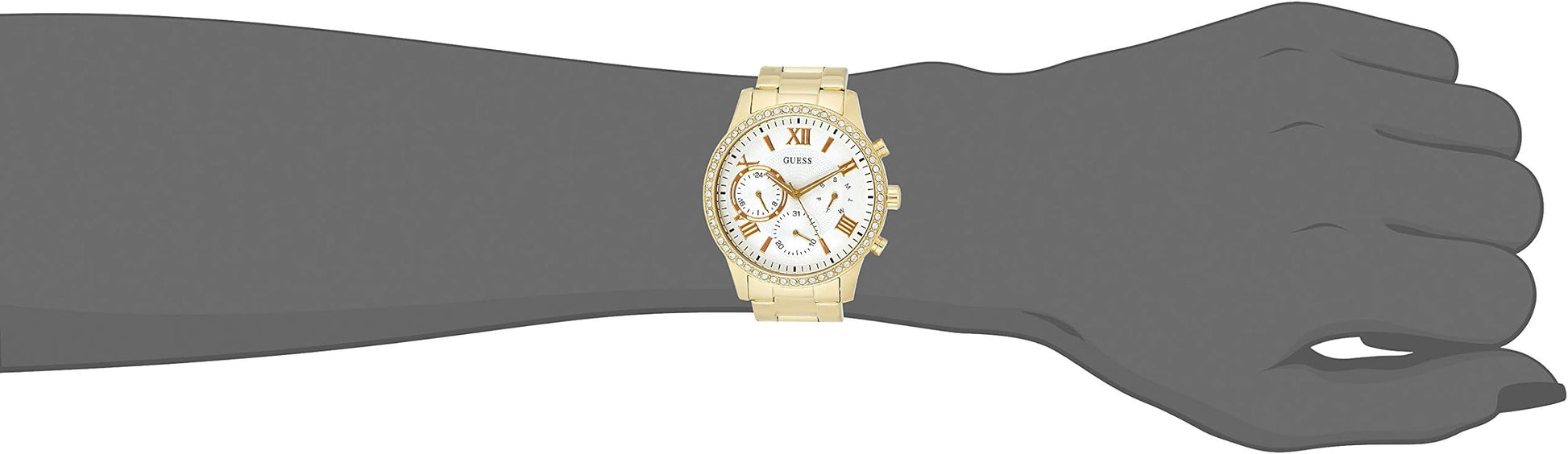  Shop Authentic Guess Solar Chronograph Diamonds White Dial Gold Steel Strap Watch for Women - W1069L2 - Luxxuri