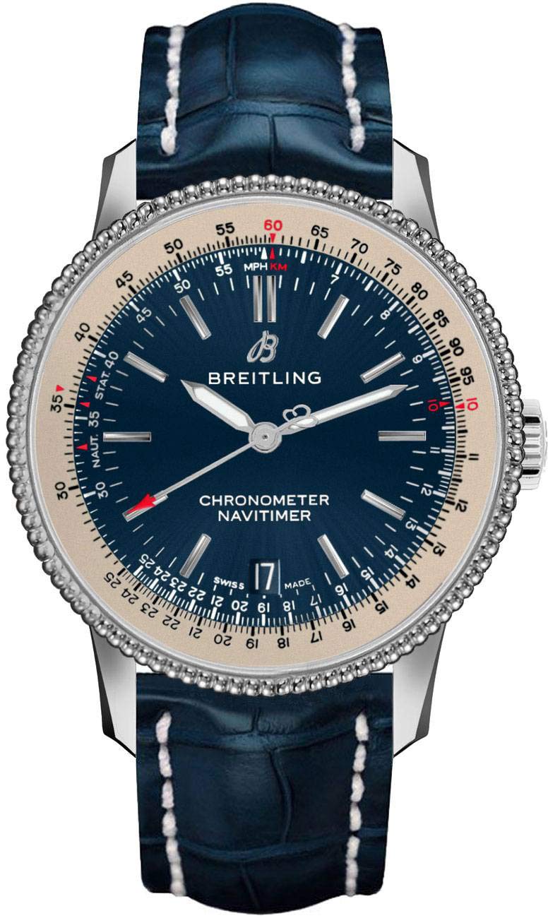  Shop Authentic Breitling Navitimer Automatic 38mm Blue Dial Blue Leather Strap Mens Watch - A17325211C1P1 - Luxxuri