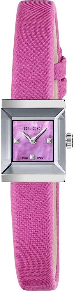  Shop Authentic Gucci G-Frame Square Fuchsia Mother of Pearl Dial Fuchsia Leather Strap Watch For Women - YA128533 - Luxxuri