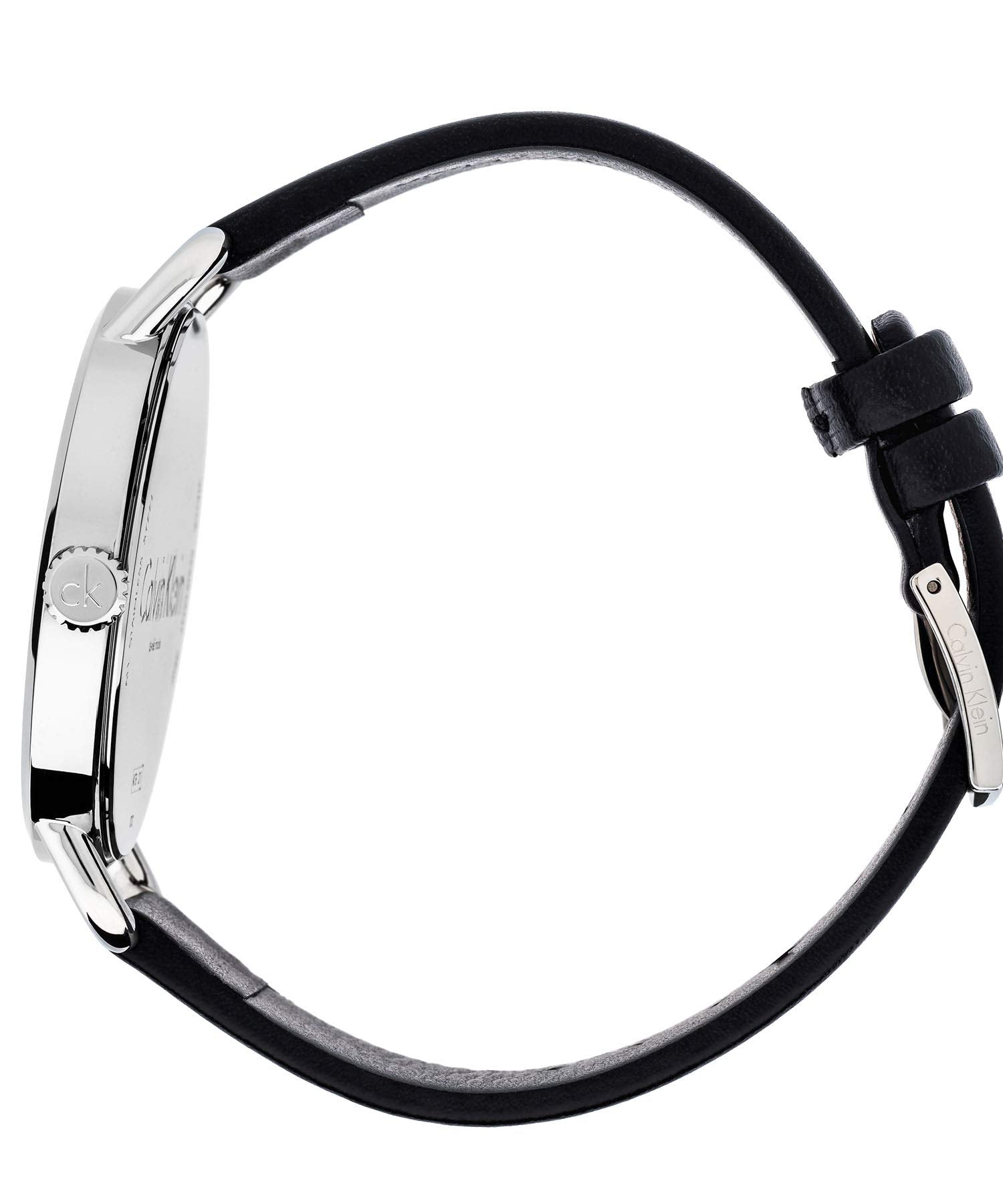  Shop Authentic Calvin Klein Even Silver Black Leather Strap Watch for Women - K7B231C6 - Luxxuri