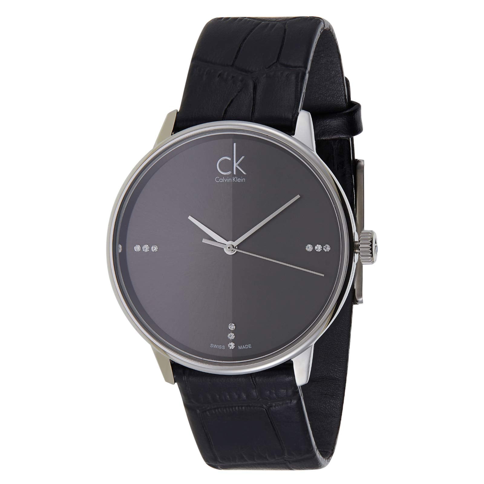  Shop Authentic Calvin Klein Accent Black Dial Black Leather Strap Watch for Men - K2Y2X1CU - Luxxuri