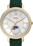  Shop Authentic Fossil Jacqueline Multifunction Moonphase Mother of Pearl White Dial Green Leather Strap Watch for Women - ES5244 - Luxxuri
