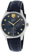  Shop Authentic Gucci G Timeless Automatic Blue Dial Black Leather Strap Watch For Men - YA126347 - Luxxuri