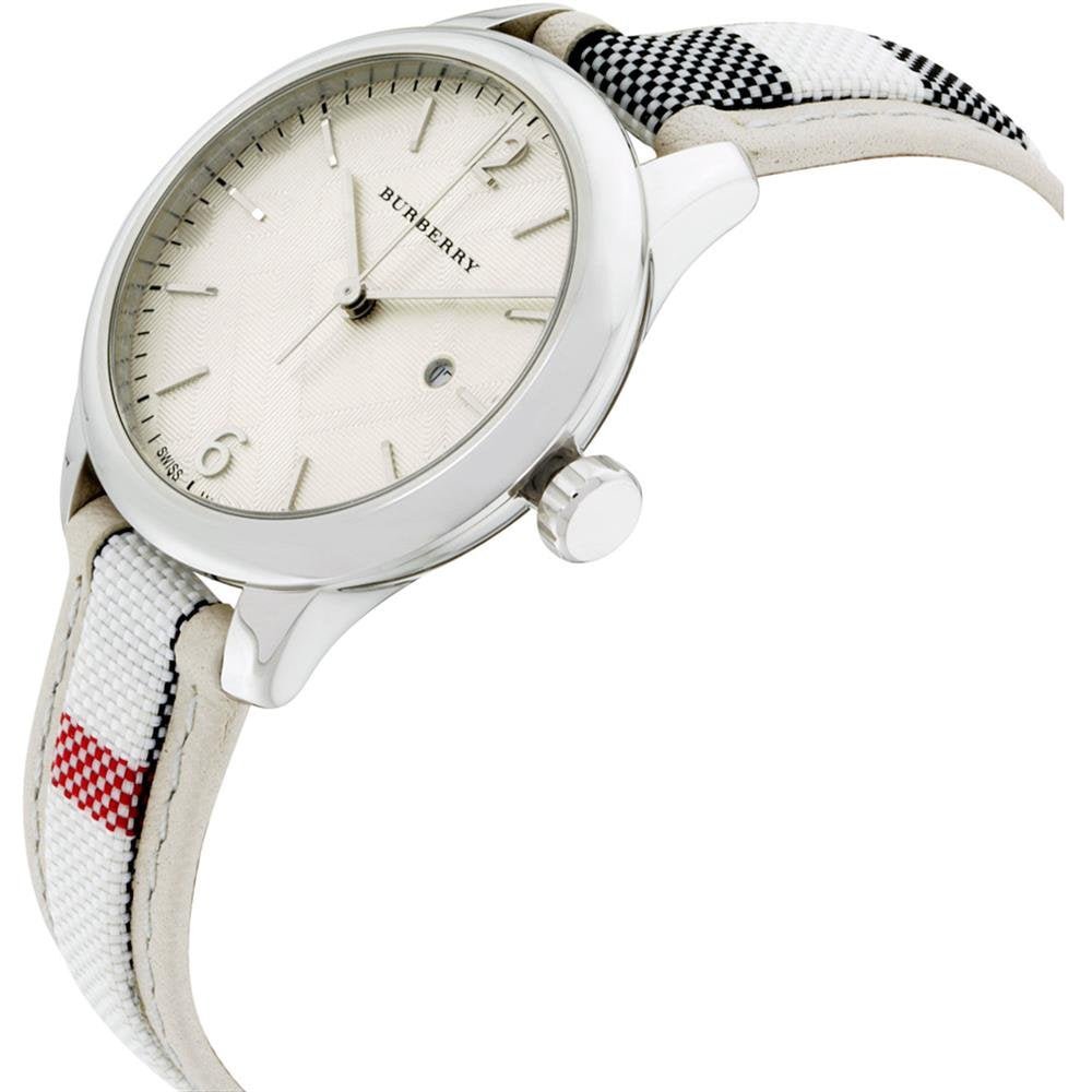  Shop Authentic Burberry The Classic Guilloche Silver Dial Grey Leather Strap Watch for Women - BU10113 - Luxxuri