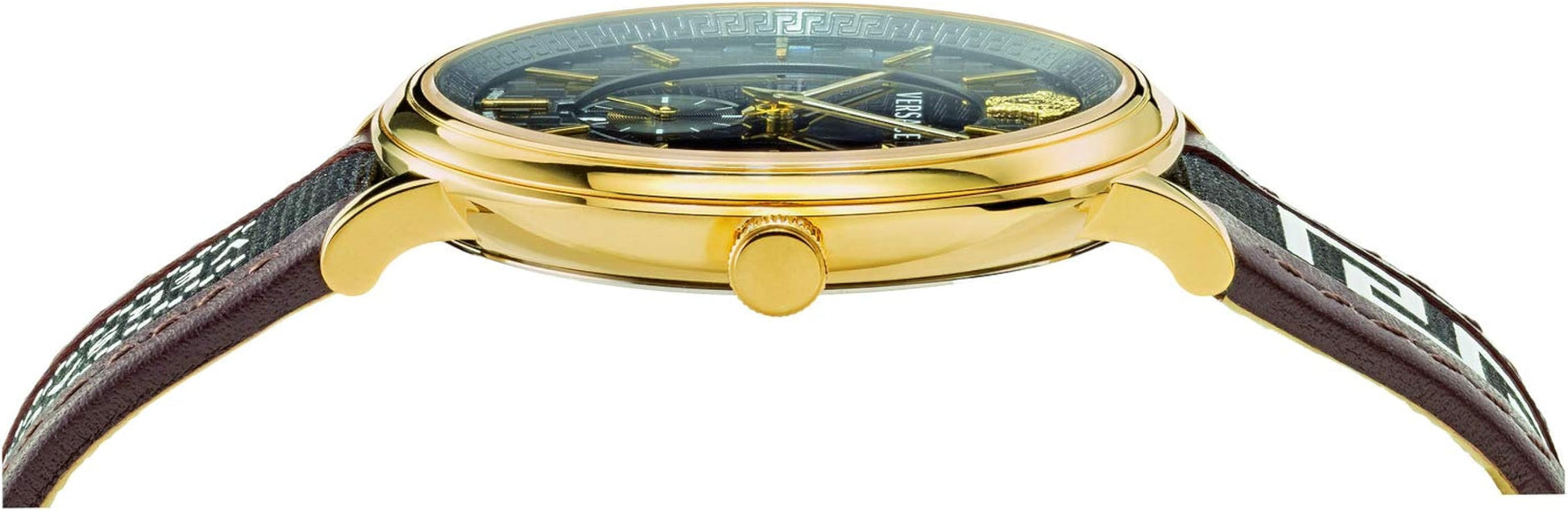  Shop Authentic Versace V-Circle Quartz Black Dial Brown Leather Strap Watch for Men - VEBQ01619 - Luxxuri