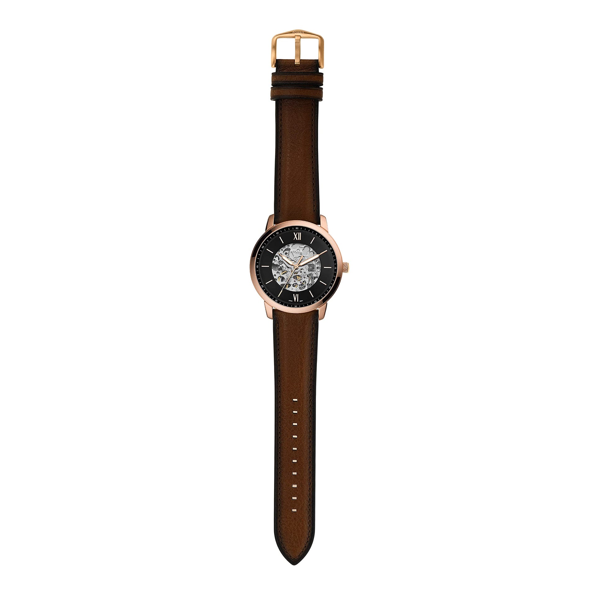  Shop Authentic Fossil Neutra Automatic Skeleton Black Dial Brown Leather Strap Watch for Men - ME3195 - Luxxuri