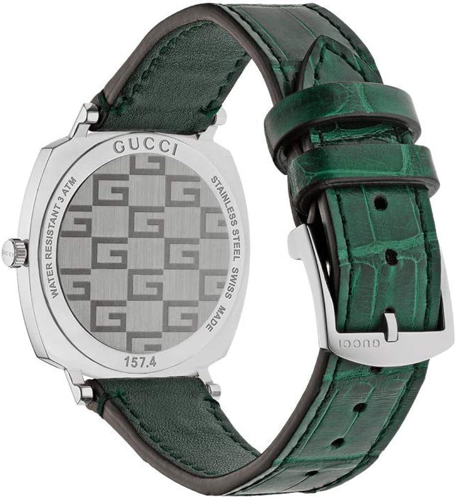  Shop Authentic Gucci Grip Quartz Silver Dial Green Leather Strap Watch For Women - YA157404 - Luxxuri